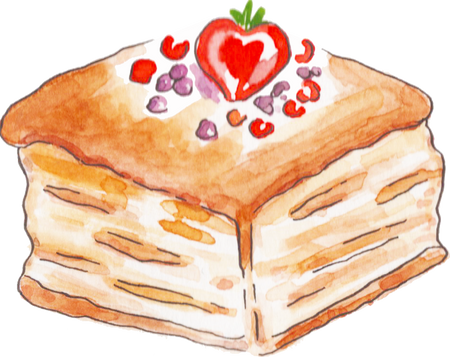 Watercolor Puff Pastry with Berries Dessert